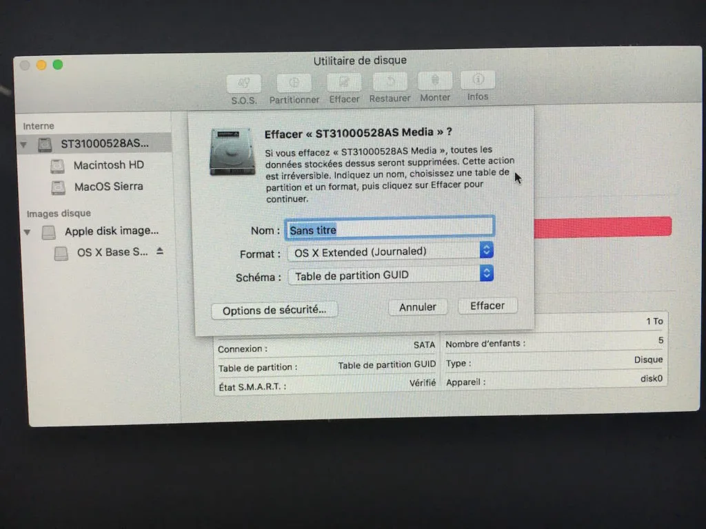 formater sur macos sierra effacer