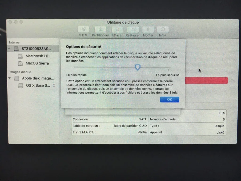 formater sur macos sierra options de securite