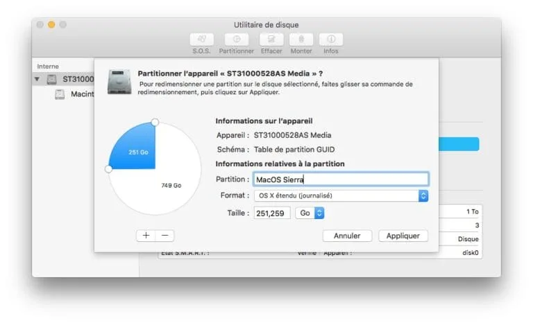 installer macos sierra sur partition mode emploi