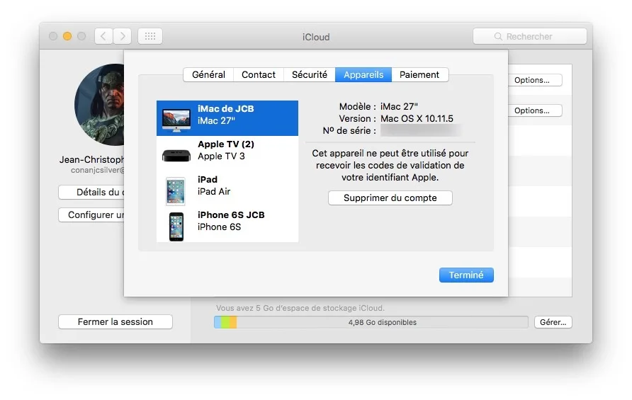 supprimer un appareil du compte icloud appareils