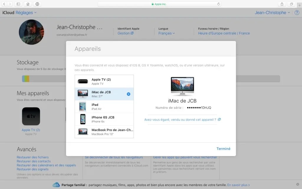 supprimer un appareil du compte icloud imac