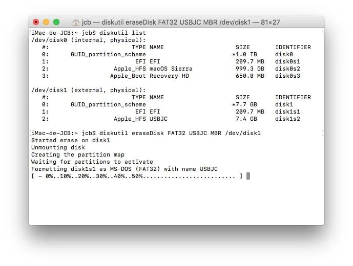 Formater sur Mac avec le Terminal fat32