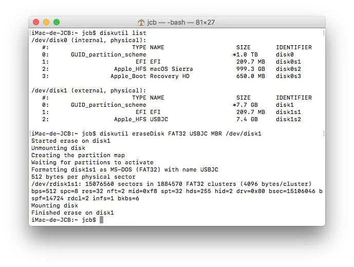 Formater sur Mac termine