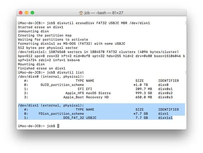 Formater sur Mac via le terminal macos