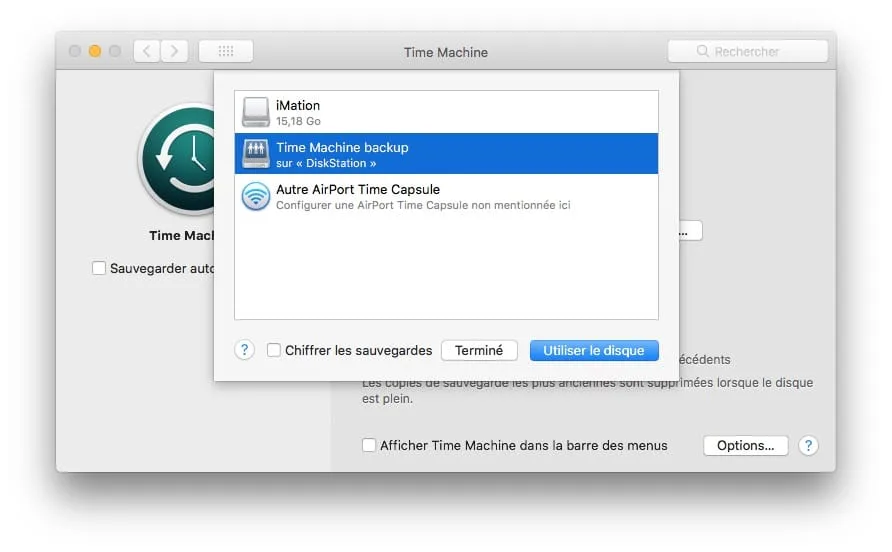 Sauvegarder son Mac avec Time Machine choisir disque externe