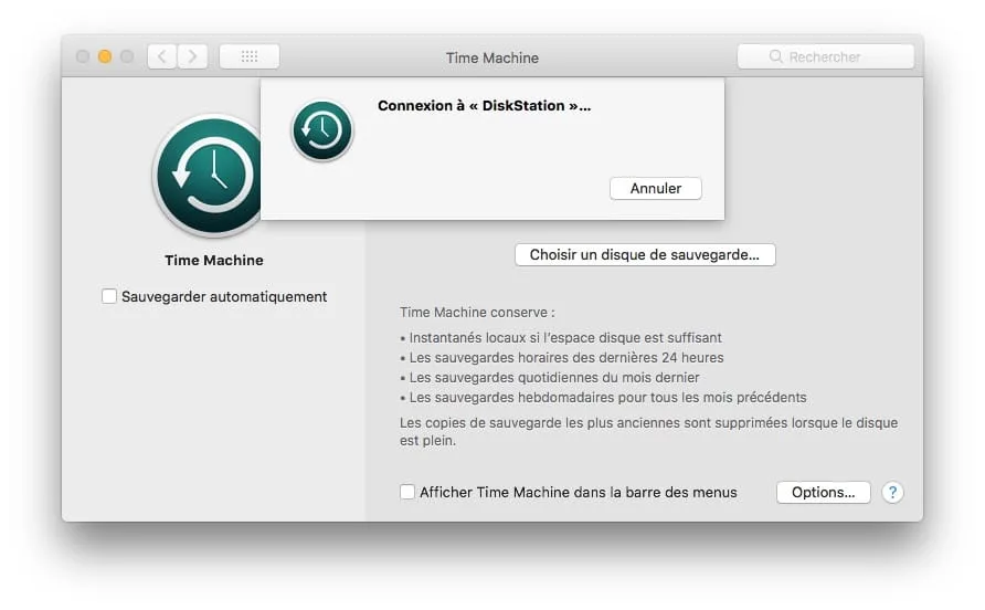 Sauvegarder son Mac avec Time Machine diskstation connexion