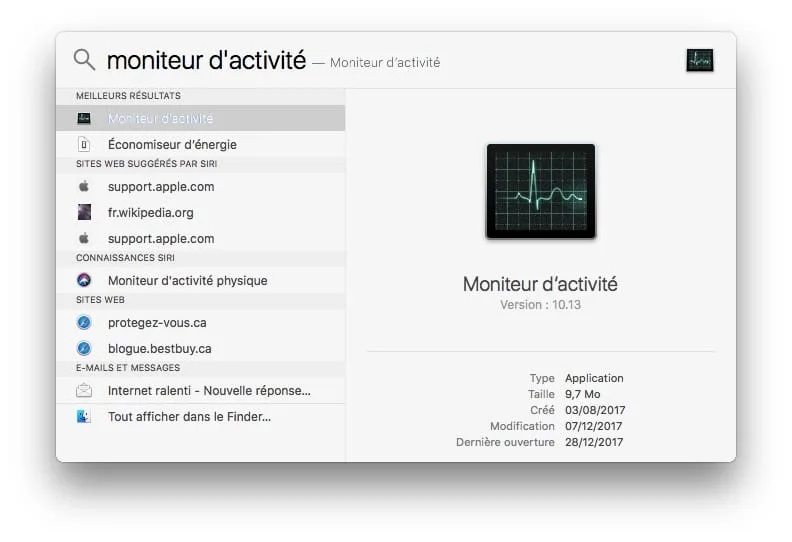 moniteur dactivité mac lancer