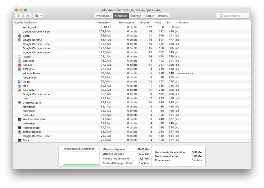 Moniteur dactivite Mac verifier consommation applications