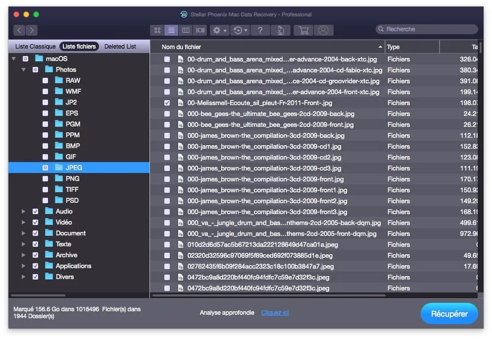 Recuperation de donnees sur Mac par type de fichiers