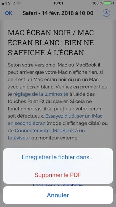 Enregistrer une page web en PDF sur iPhone enregister le fichier dans