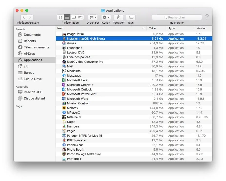 Télécharger le fichier d'installation complet de macOS High Sierra taille fichier 5 Go