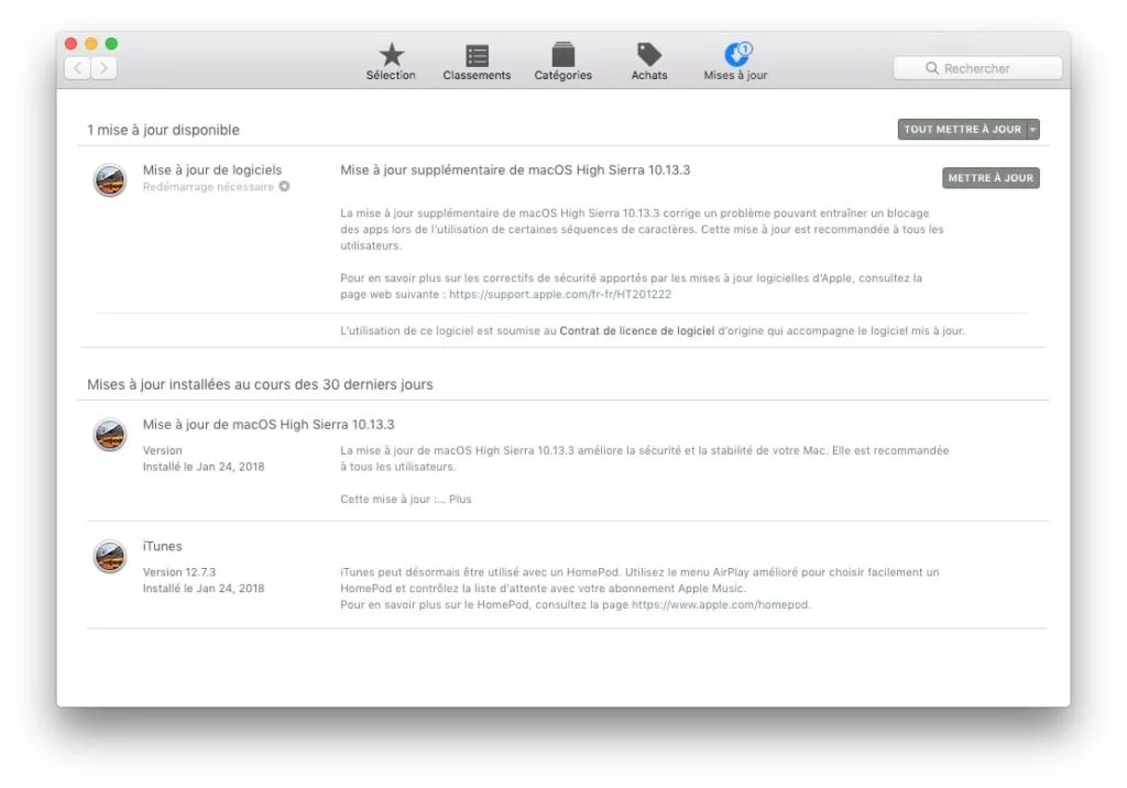 macos High Sierra 10.13.3 mise a jour supplementaire