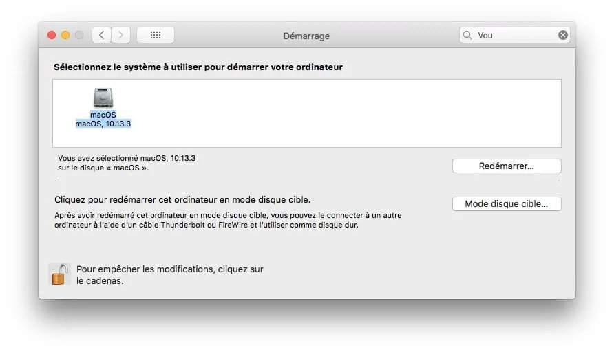 selectionner disque demarrage mac