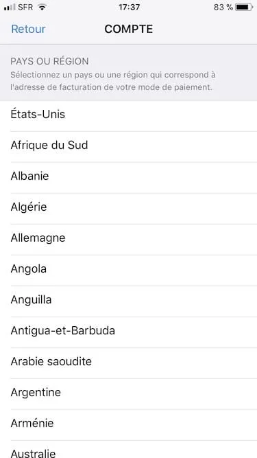Changer le pays de son App Store USA France Belgique