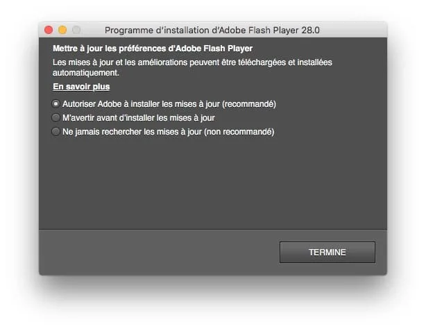 Installer Flash Player macOS High Sierra autoriser les mises a jour Adobe