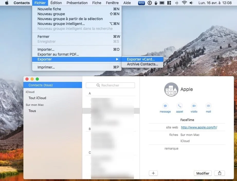 Exporter ses Contacts iphone au format vcard ou abbu