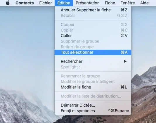 Exporter ses Contacts iphone tout selectionner cmd a