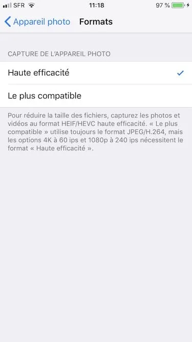 Prendre les photos en HEIC sur iPhone