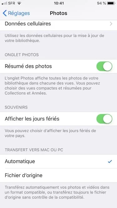 Prendre les photos en JPEG sur iPhone menu Automatique