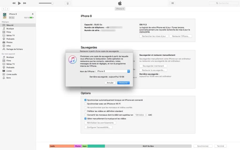 restaurer iphone suite a reinitialisation