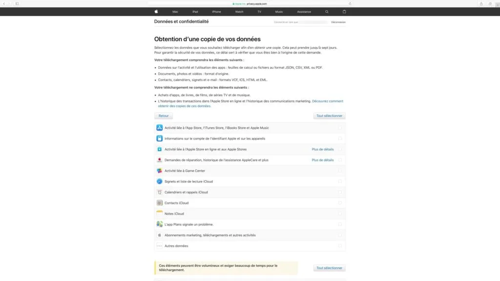 Gérer votre confidentialité Apple et vos données 3 Gerer votre confidentialite Apple Obtention copie de vos donnees