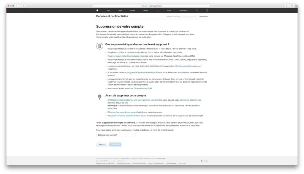 Gérer votre confidentialité Apple et vos données 6 Gerer votre confidentialite Apple Suppression de votre compte