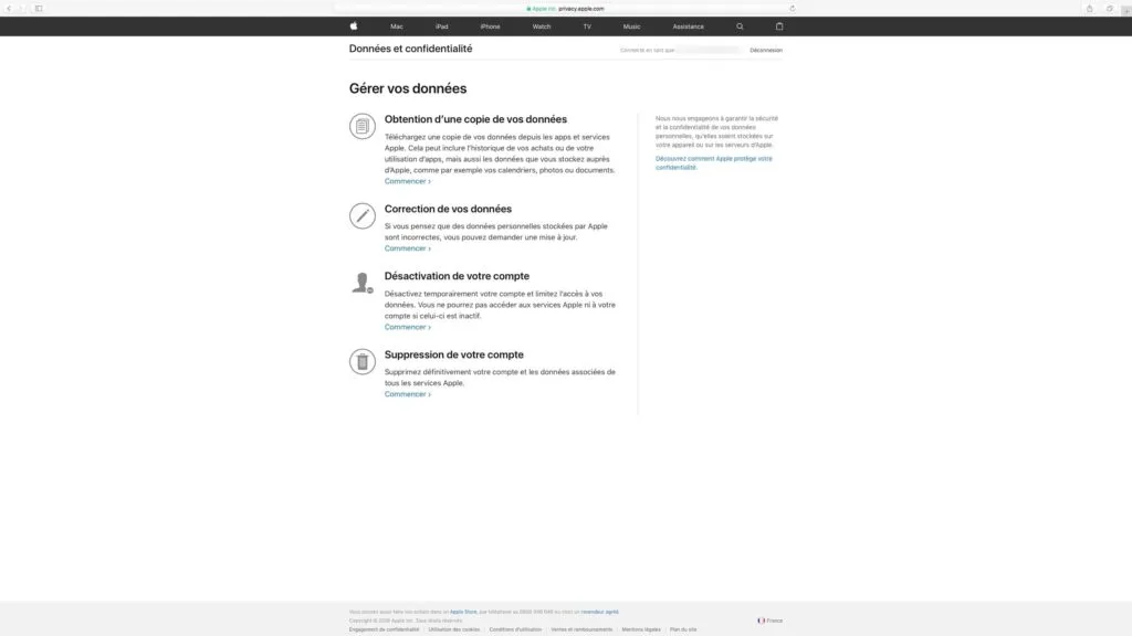 Gérer votre confidentialité Apple et vos données 2 Gerer votre confidentialite Apple copie de vos donnes desactivation compte