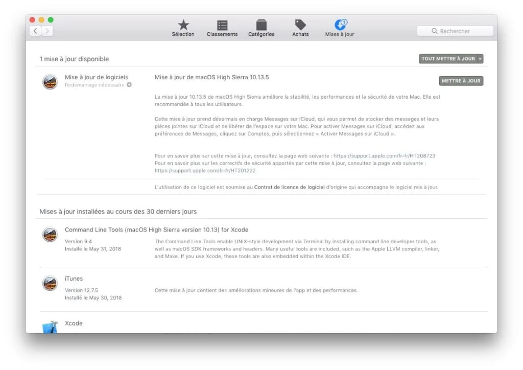 macOS High Sierra 10.13.5 messages sur iCloud
