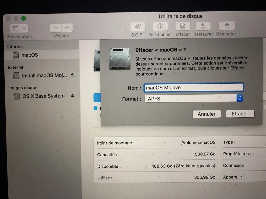 Installation propre macOS Mojave (10.14) : mode d'emploi 5 Installation propre macOS Mojave formatage apfs ou macos etendu journalise