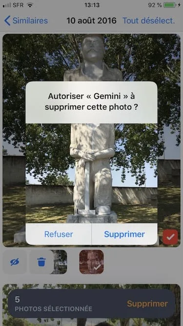 Supprimer les photos en double sur son iPhone autoriser Gemini