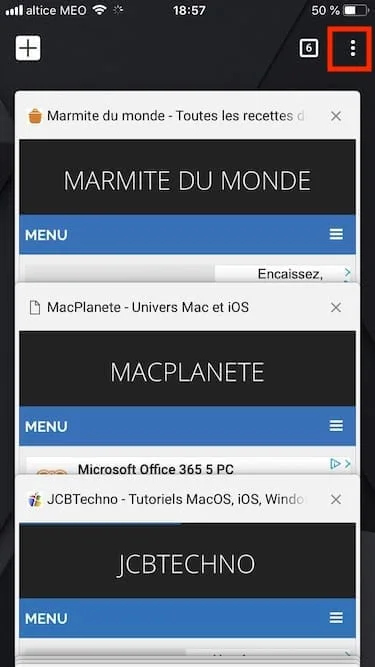 Fermer tous les onglets de Chrome iPhone iPad une operation