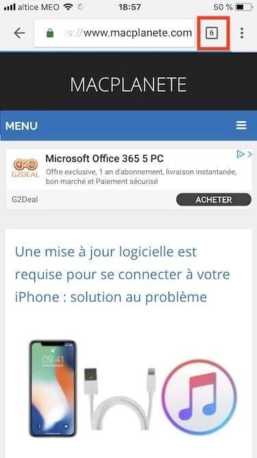 Fermer tous les onglets de Google Chrome iOS