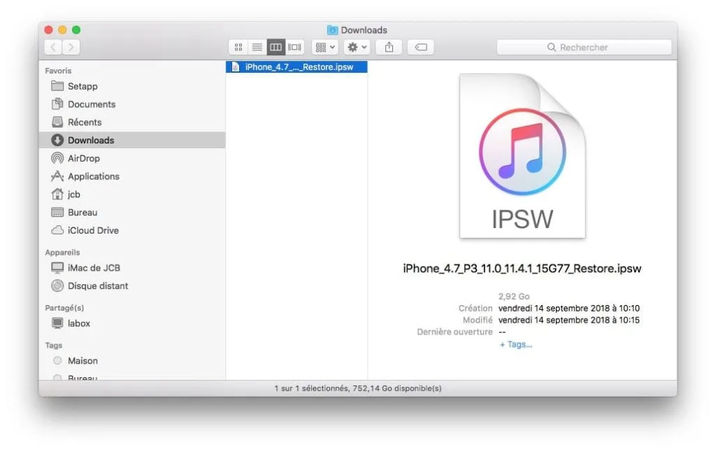 Downgrade iOS 12 vers iOS 11 fichier ipsw