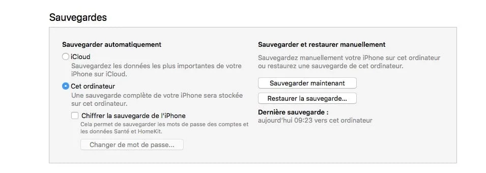 Downgrade iOS 12 vers iOS 11 sauvegarde itunes