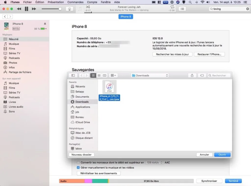 Downgrade iOS 12 vers iOS 11 uploader firmware