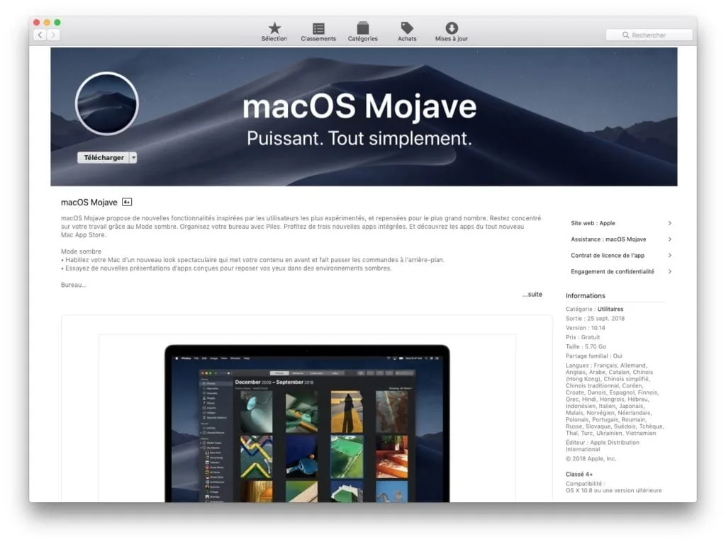Telecharger le fichier d installation complet de macOS Mojave app store