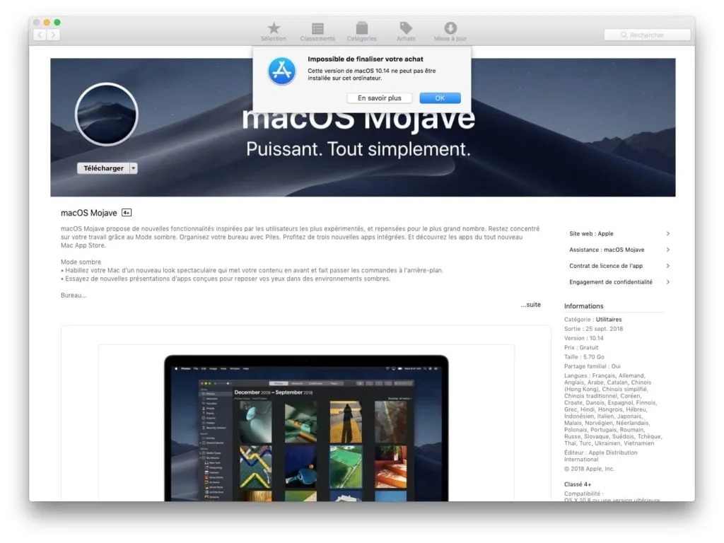 Telecharger le fichier dinstallation complet de macOS Mojave tutoriel impossible de finaliser votre achat