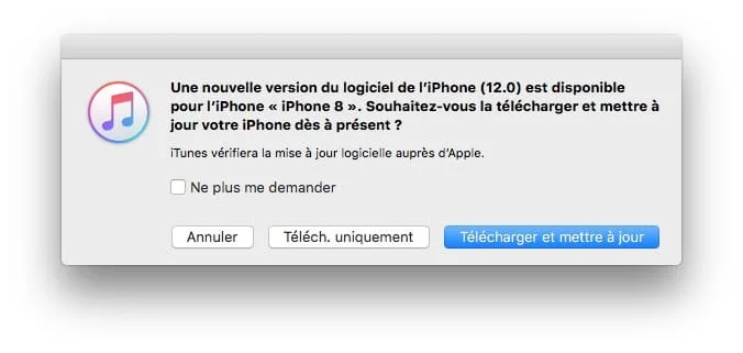 installer ios 12 maj via itunes