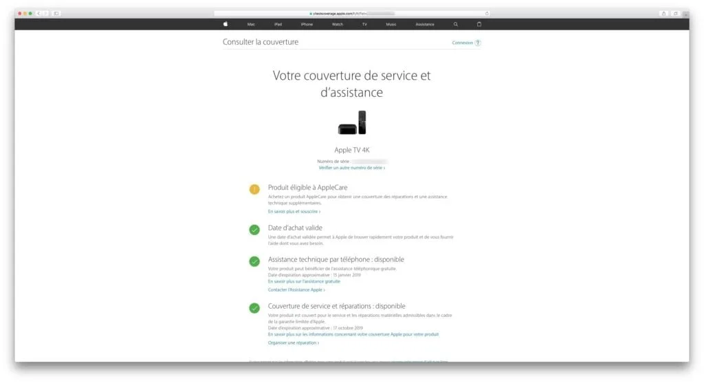 Vérifier la garantie de son iPhone, iPad, Mac, Apple TV 4 verifier la garantie de son apple tv