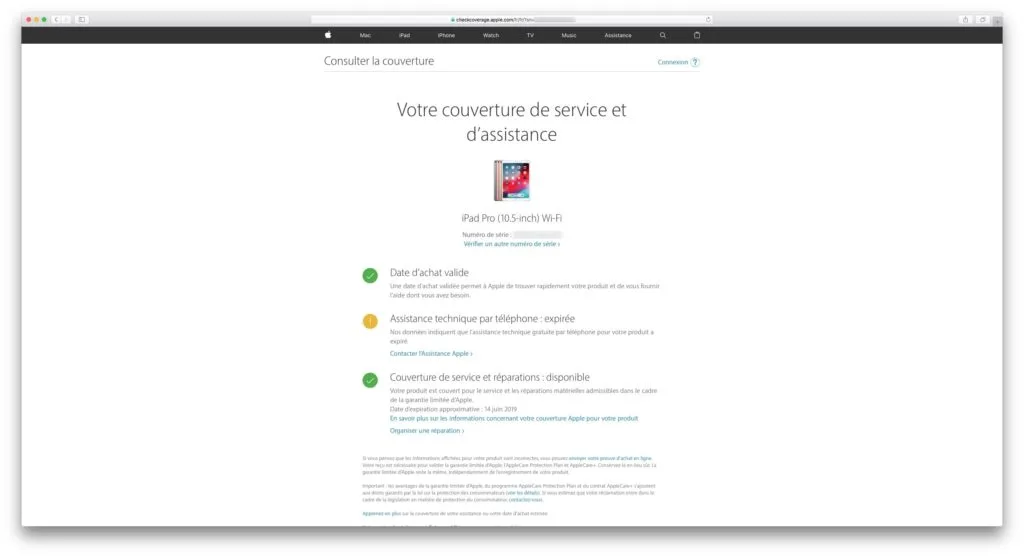 Vérifier la garantie de son iPhone, iPad, Mac, Apple TV 6 verifier la garantie de son ipad Pro