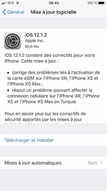 iOS 12.1.2 mise à jour pour iPhone uniquement (IPSW) 2 iOS 12.1.2 maj OTA