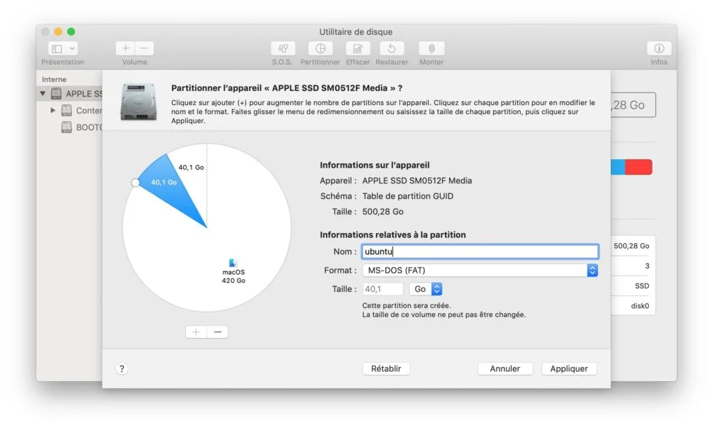 partition mac windows linux avec utilitaire de disque