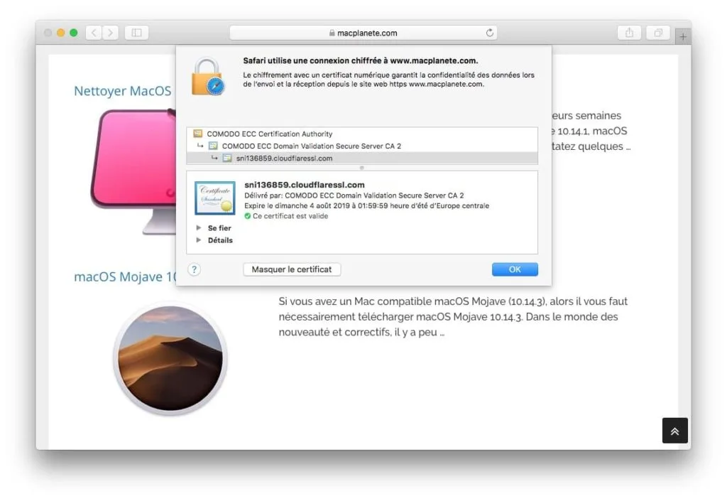 Afficher le certificat SSL dun site web avec Safari mac ce certificat est valide