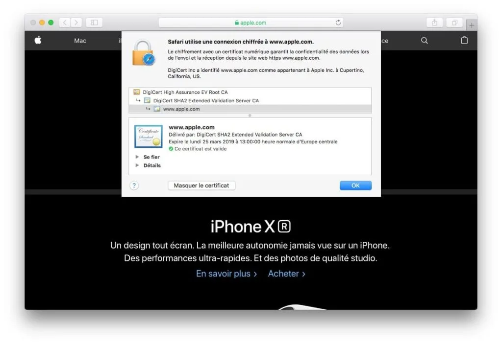 Afficher le certificat SSL dun site web avec safari voir certificat Apple