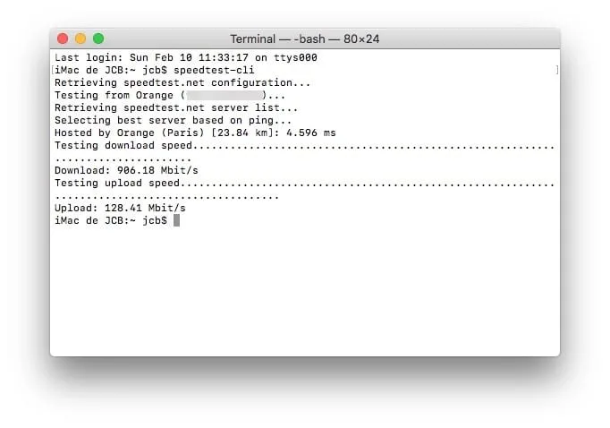 Configurer son Mac pour la fibre optique 1 Gb speedtest-cli