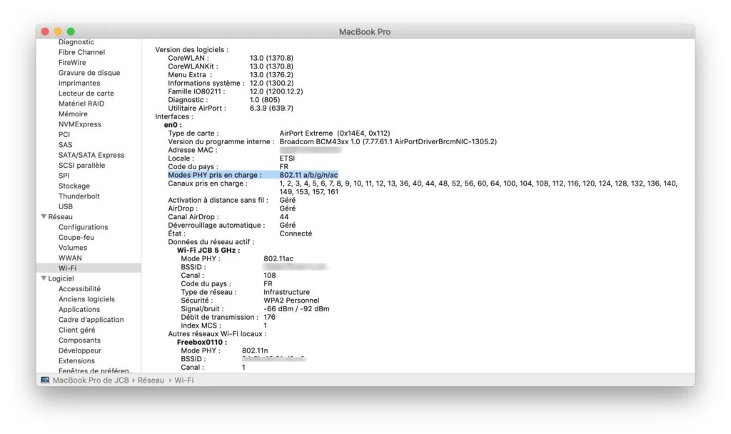 Configurer son Mac pour la fibre optique 1 Gb verifier wifi 802.11ac