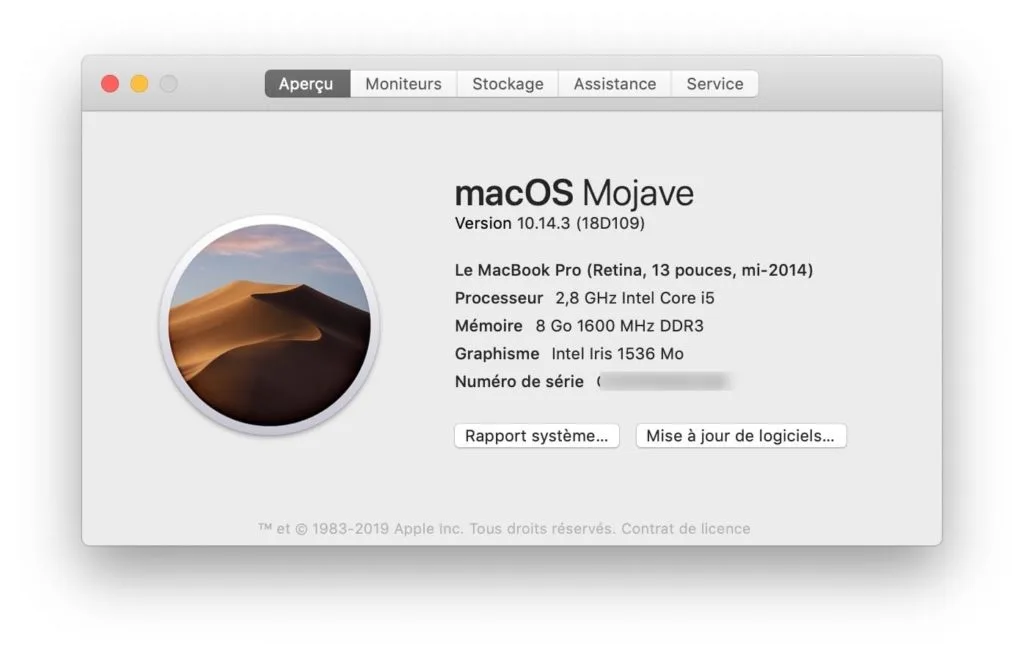 Mise à jour supplémentaire macOS 10.14.3 (18D109)