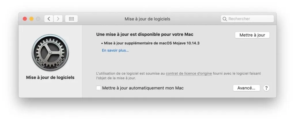 Mise a jour supplementaire macOS 10.14.3 une mise a jour est disponible