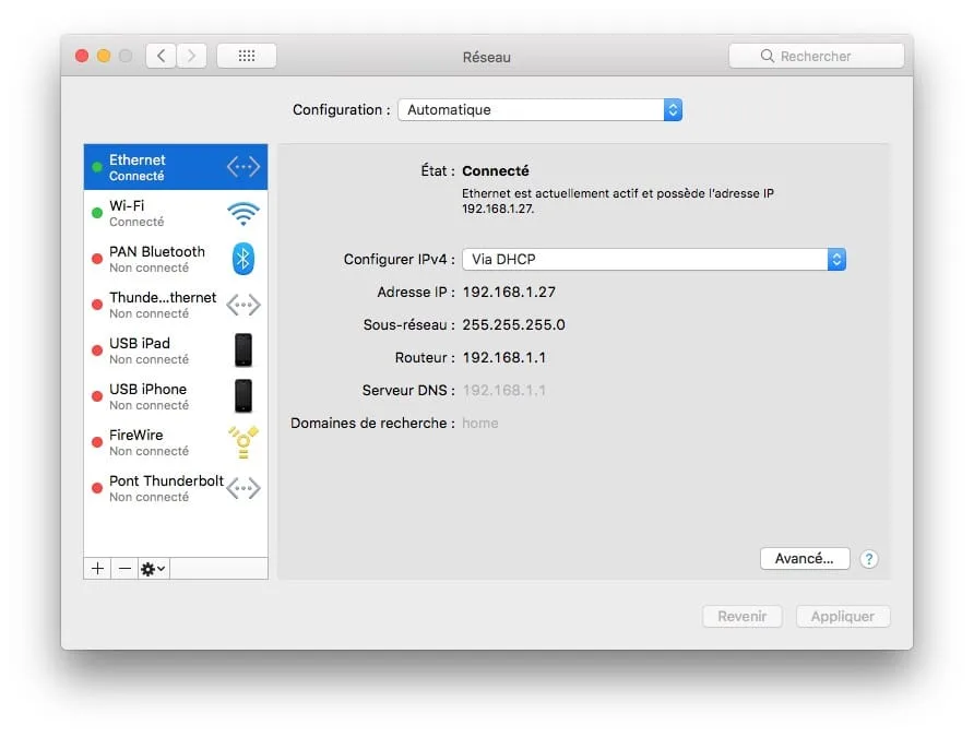 connecter ethernet sur mac pour la fibre optique