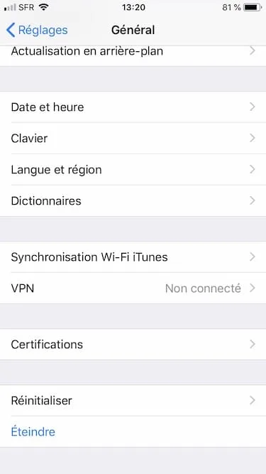 Configurer un VPN sur iPhone / iPad (manuellement) 2 Configurer un VPN sur iPhone reglages general